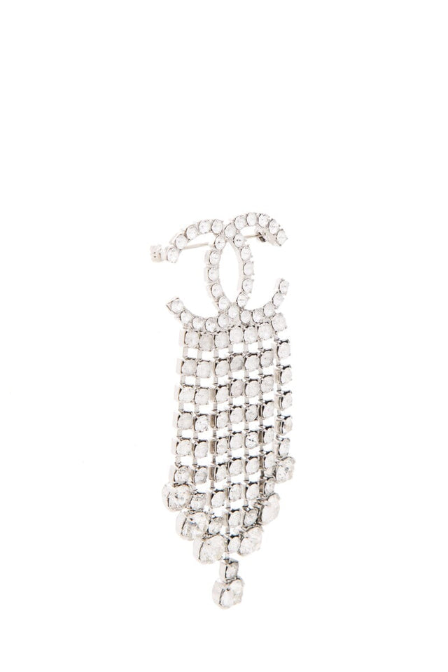 Chanel Silver Crystal Logo Brooch NWT