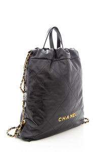 Chanel 22 2023 Black Calfskin Leather Backpack