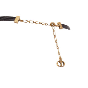 Dior J'adior Antique Gold Logo Plate Ribbon CD Charm Choker Necklace