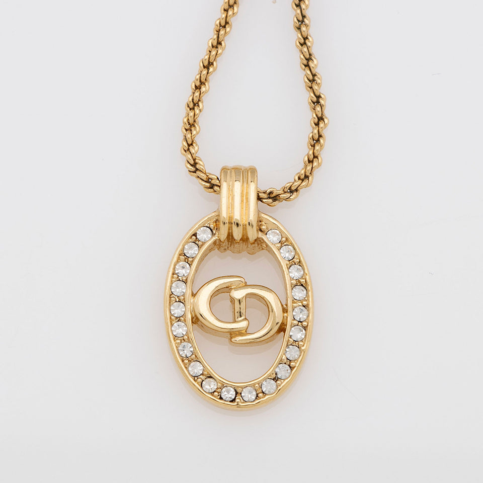 Dior Vintage Crystal CD Oval Necklace