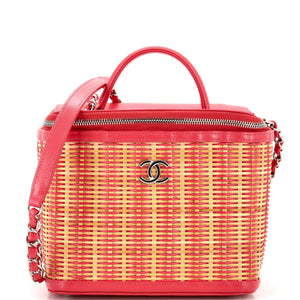 CHANEL Take Away Vanity Case Rattan and Calfskin Medium