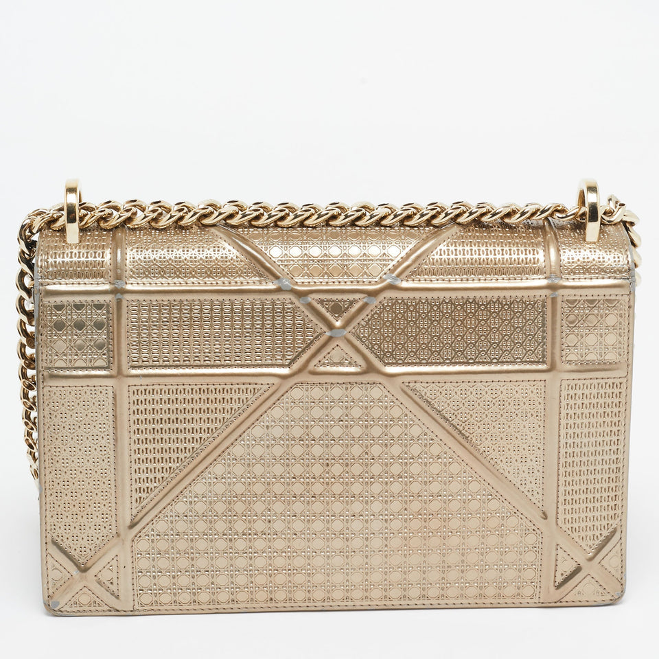 Dior Gold Microcannage Patent Leather Medium Diorama Shoulder Bag