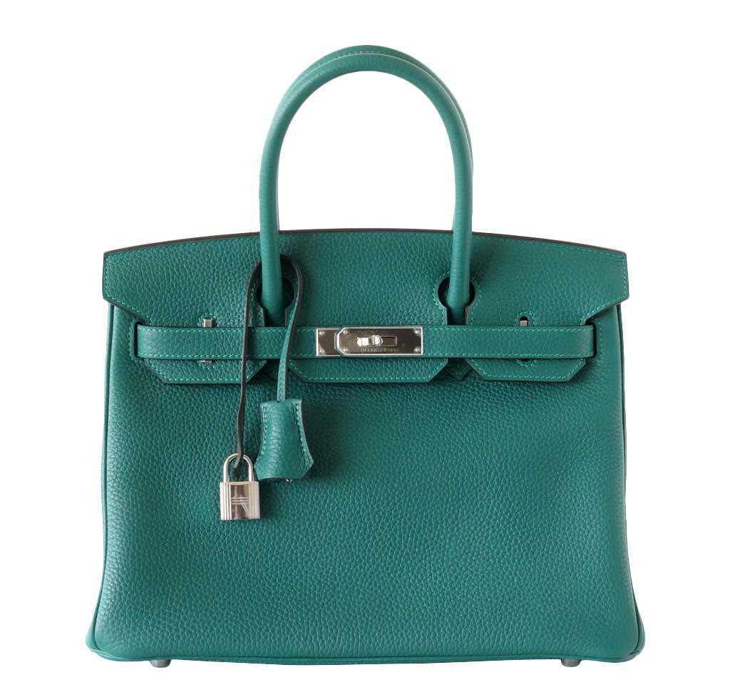 Hermes Birkin 30 Malachite Clemence Leather Bag