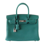 Hermes Birkin 30 Malachite Clemence Leather Bag