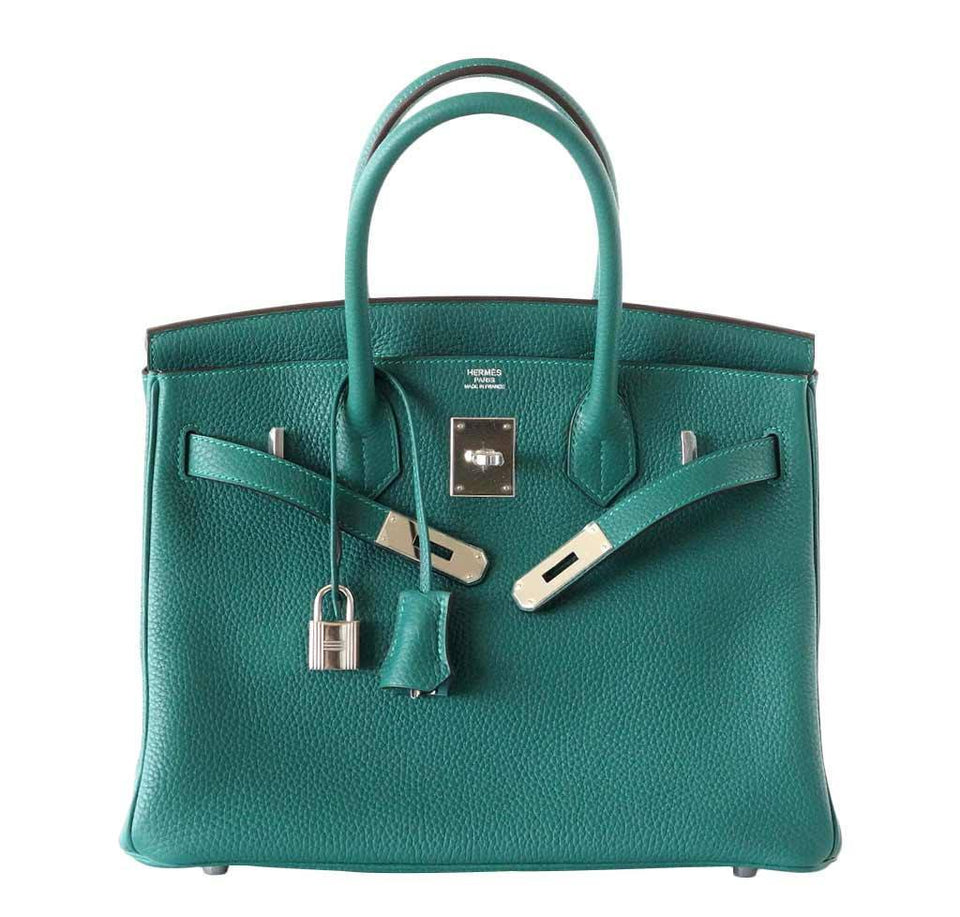 Hermes Birkin 30 Malachite Clemence Leather Bag