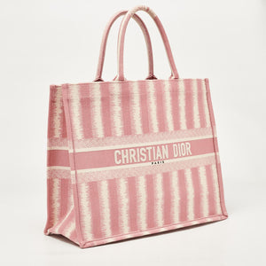 Dior Pink/white Canvas Large Stripe Book Tote