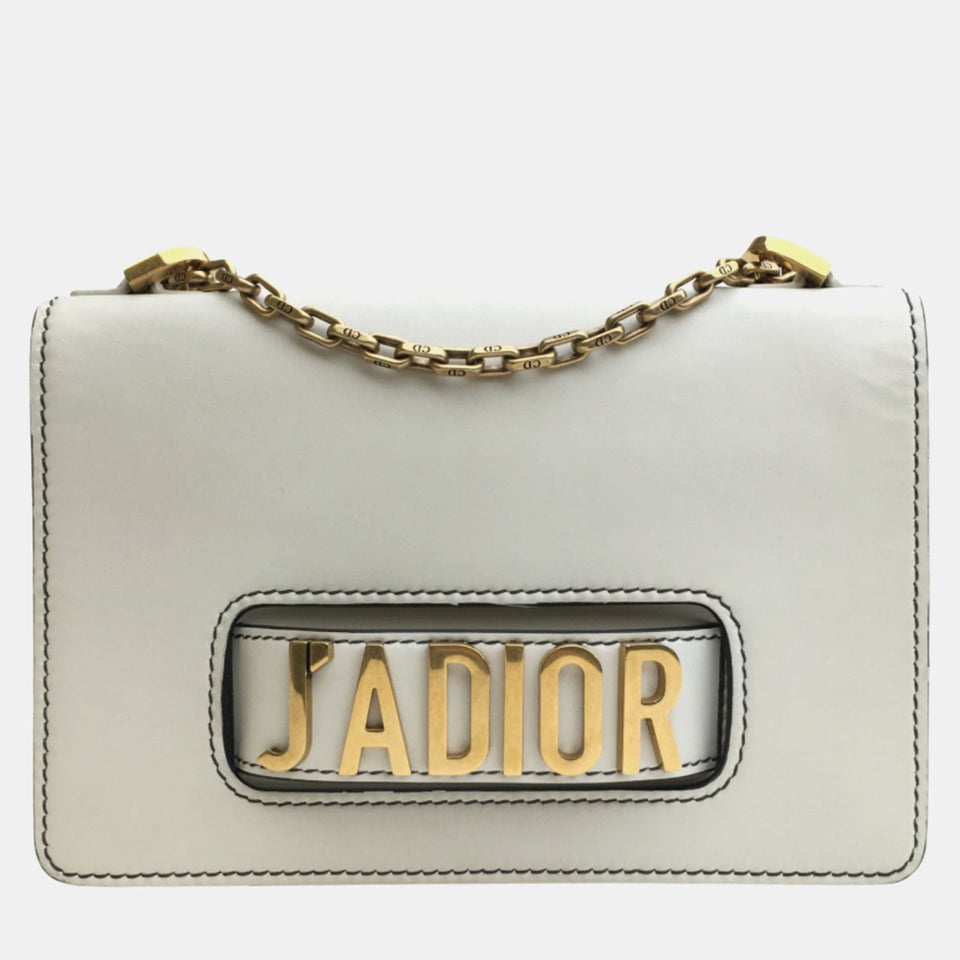 White Leather Medium J'Adior Shoulder Bag