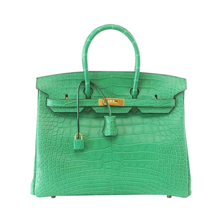 Hermes Birkin 35 Bag Matte Alligator Cactus Gold Hardware