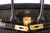 Hermes Birkin 35 Black Porosus Crocodile with Gold Hardware