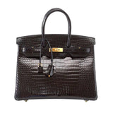 Hermes Birkin 35 Black Porosus Crocodile with Gold Hardware