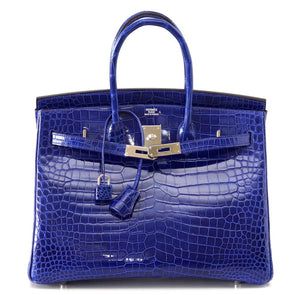 Hermes Birkin 35 Bag Vivid Electric Blue Porosus Crocodile Palladium