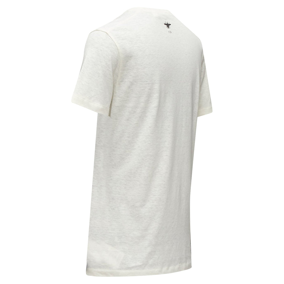 Dior Brutal Journey Of The Heart Graphic Print Ecru Cotton Linen Tshirt