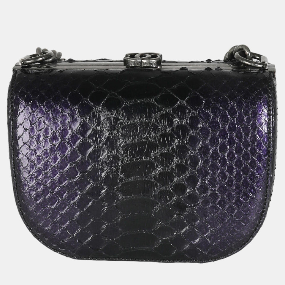 Navy Iridescent Python Paris Edinburgh Boy Box Clutch
