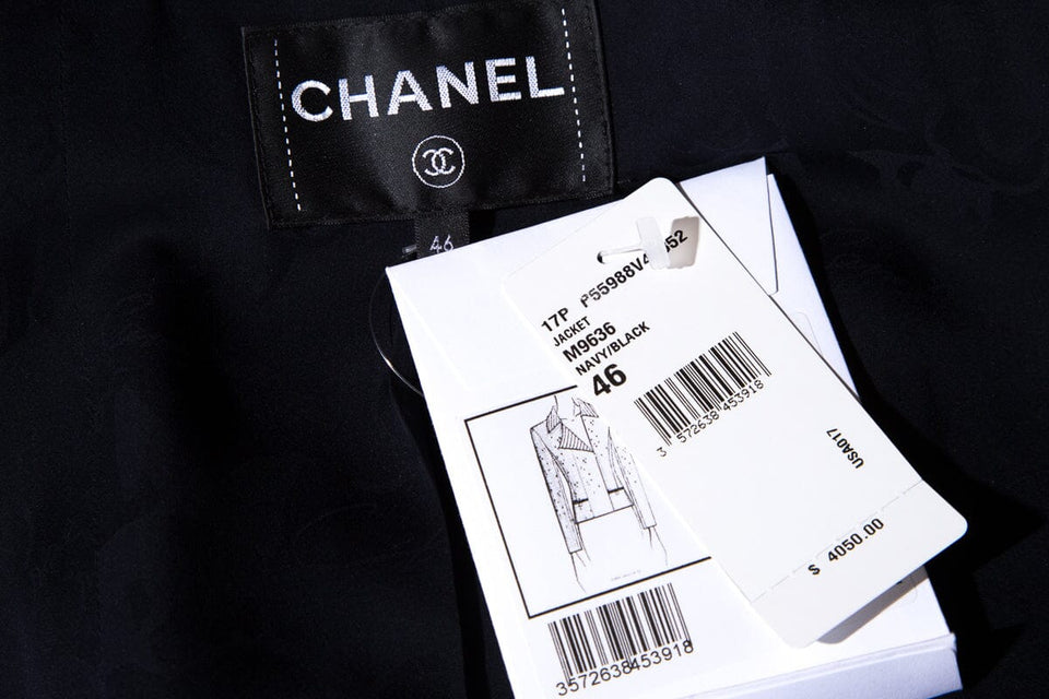 Chanel Navy Tweed Stripe Detail Blazer SZ 46 NWT