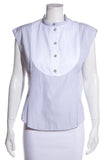 Chanel Gray & White Pinstripe Bib Blouse SZ 38