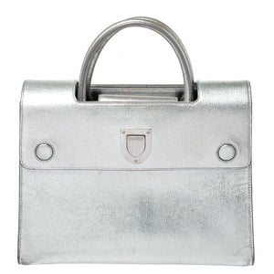Metallic Silver Leather Medium Diorever Bag