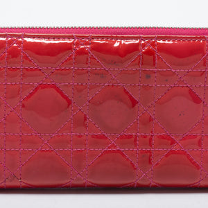 Dior Pink Patent Leather Lady Dior Zip Around Wallet