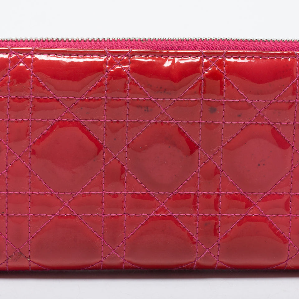 Dior Pink Patent Leather Lady Dior Zip Around Wallet