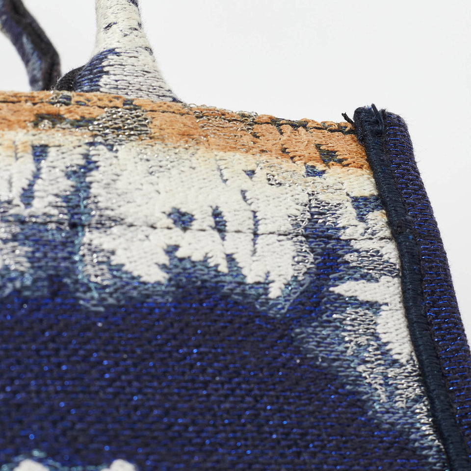 Dior Navy Blue/white Tie Dye Canvas Mini Vertical Dior Book Tote