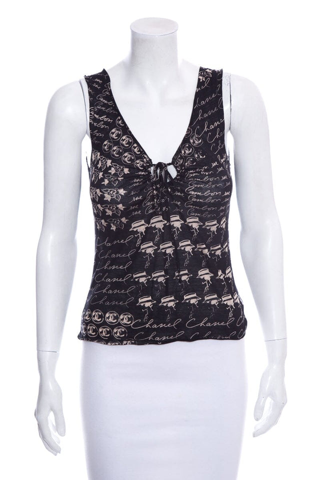 Chanel Black Printed Tank SZ 36
