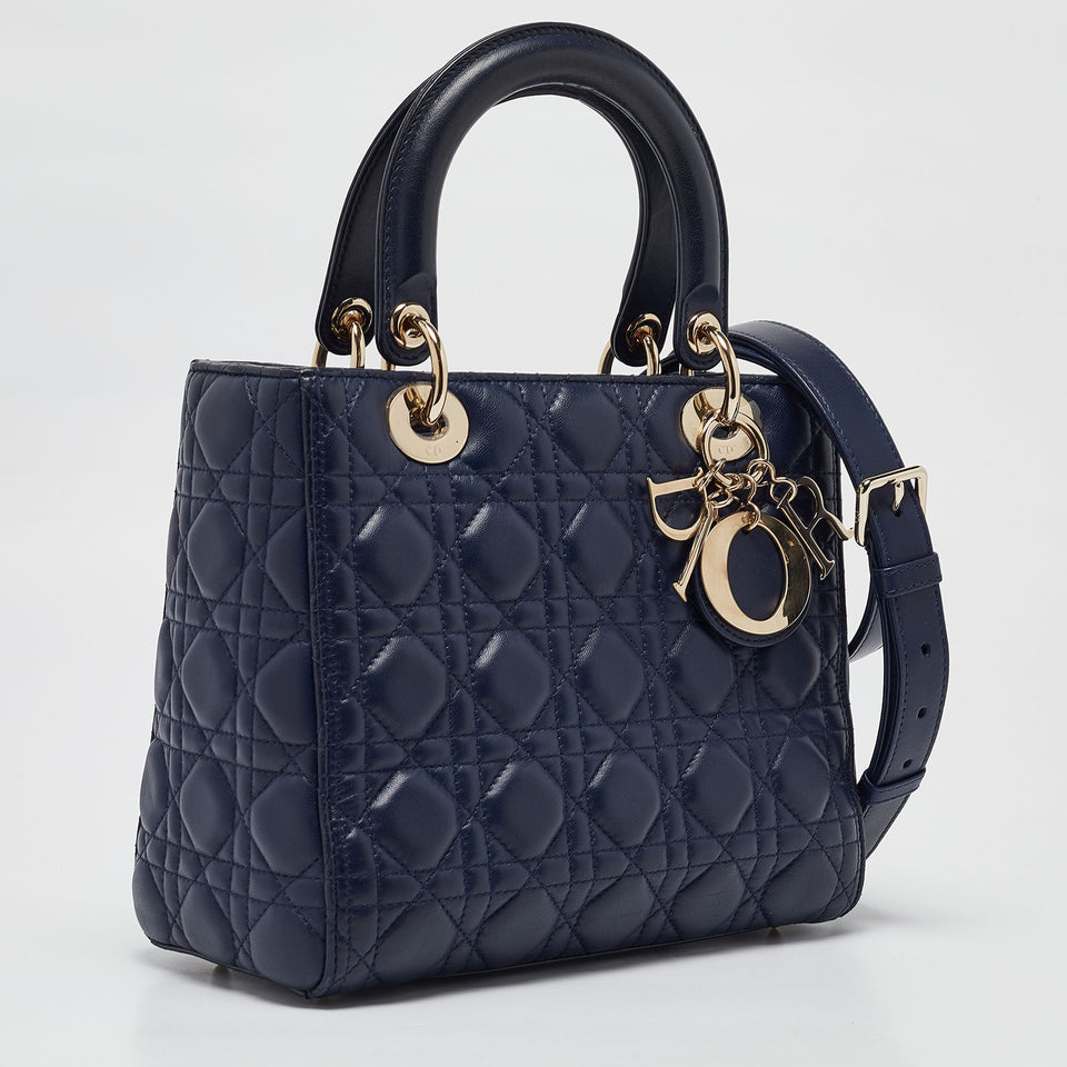 Dior Navy Blue Cannage Leather Medium Lady Dior Tote
