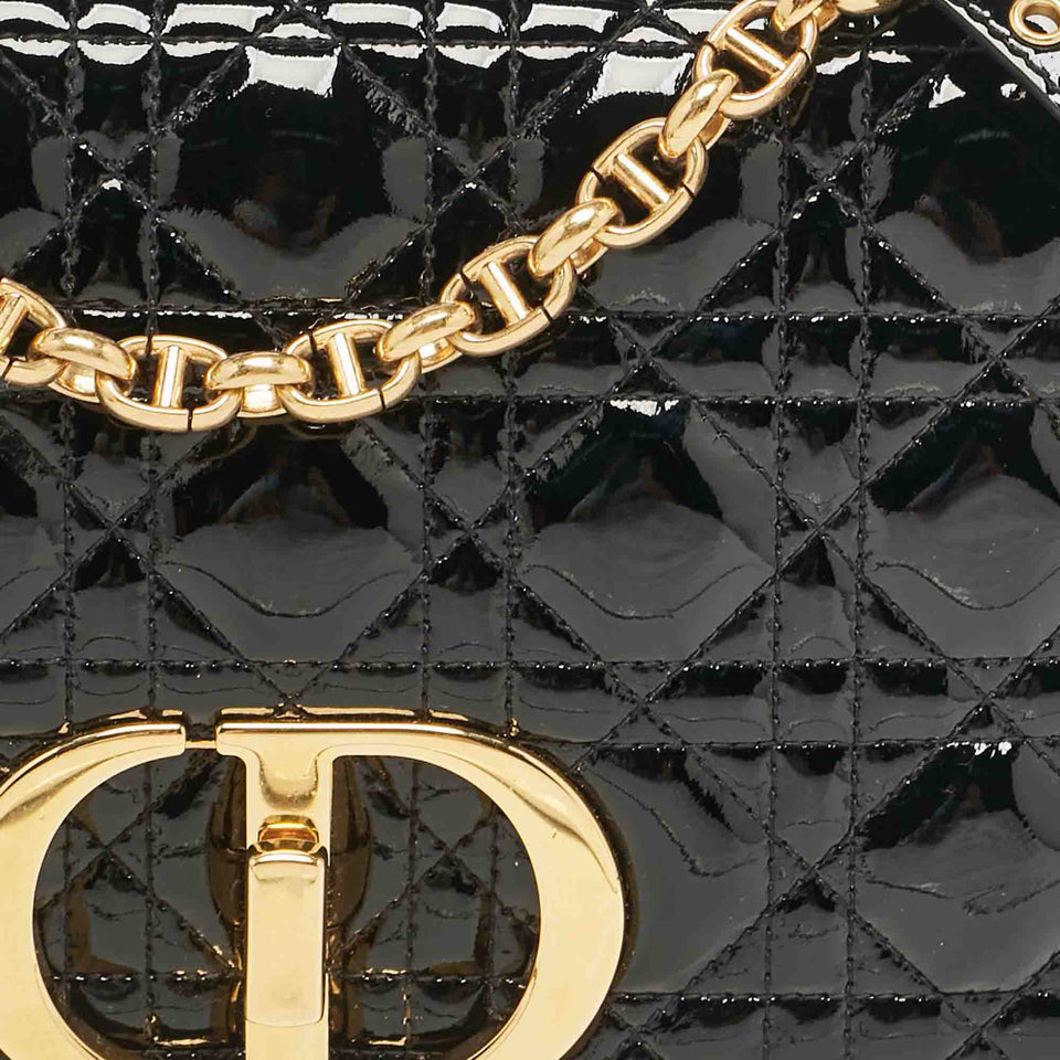 Dior Black Cannage Patent Leather Medium Caro Shoulder Bag