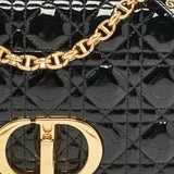 Dior Black Cannage Patent Leather Medium Caro Shoulder Bag