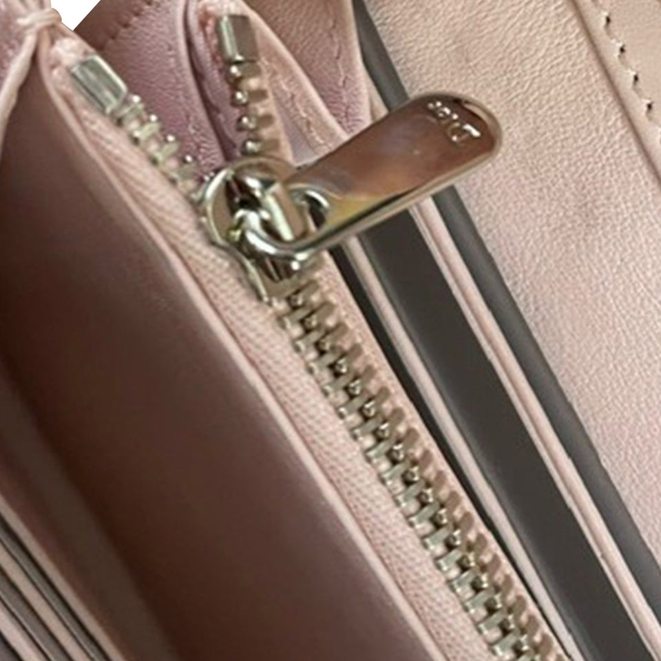 Dior Cannage Quilted Lady Dior Wallet in Pastel Pink Lambskin Leather