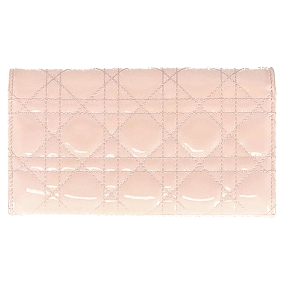 Dior Cannage Quilted Lady Dior Wallet in Pastel Pink Lambskin Leather