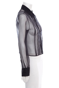 Chanel Black Silk Long Sleeve Mesh Blouse SZ 36