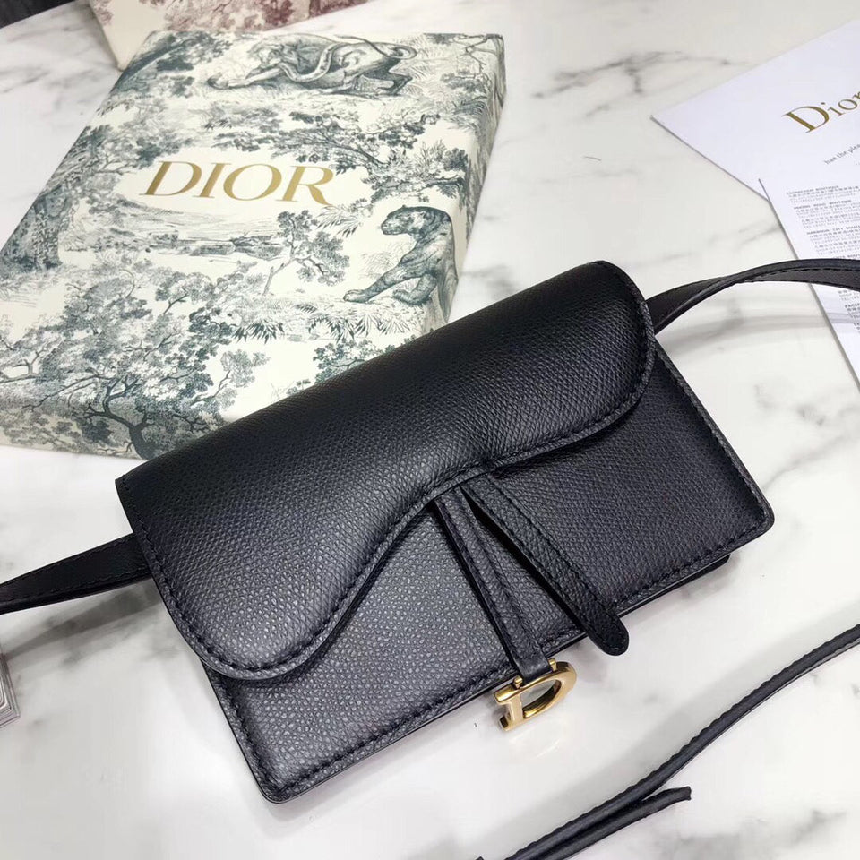 Dior Black Calfskin Saddle Belt Bag