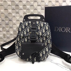 Dior Mini Saddle Backpack In Blue Oblique Jacquard