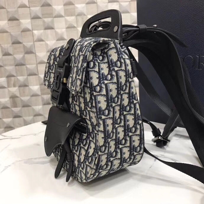 Dior Mini Saddle Backpack In Blue Oblique Jacquard