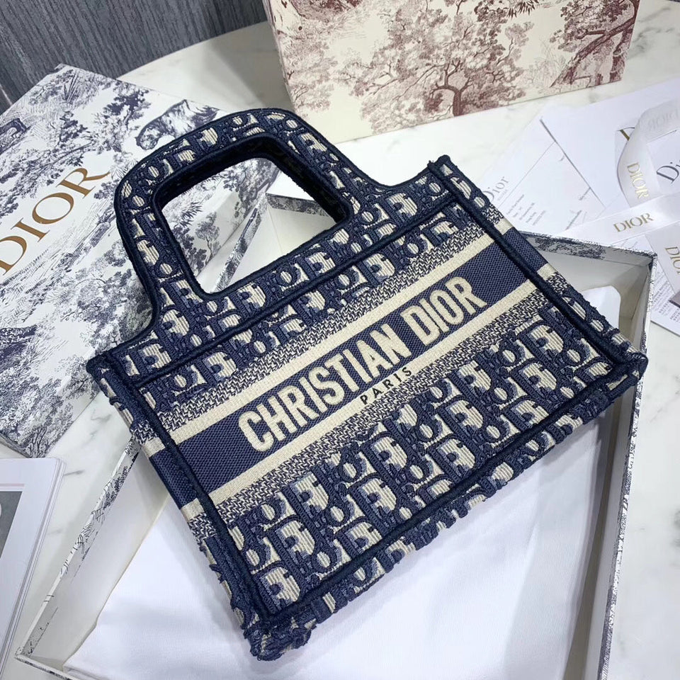 Dior Mini Book Tote Bag In Blue Oblique Canvas