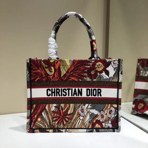 Dior Small Book Tote Bag In Red Phoenix Canvas