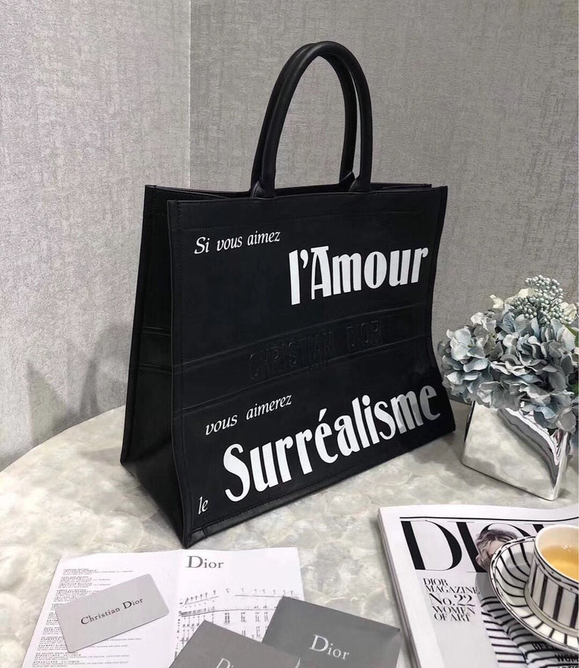 Dior Surrealism Book Tote In Black Printed Calfskin