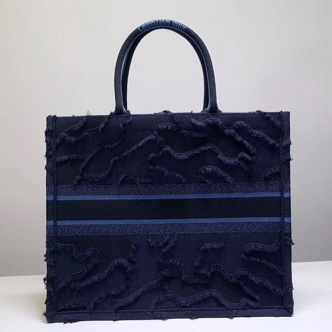 Dior Book Tote Bag In Blue Camouflage Embroidered Canvas