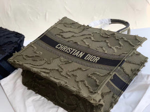 Dior Book Tote Bag In Green Camouflage Embroidered Canvas