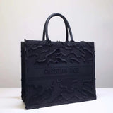 Dior Book Tote Bag In Black Camouflage Embroidered Canvas