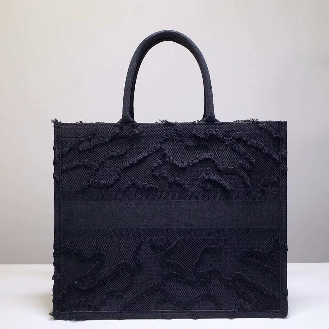 Dior Book Tote Bag In Black Camouflage Embroidered Canvas