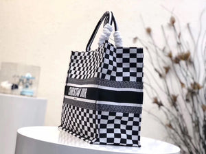 Dior Embroidered Book Tote In Checkered Canvas