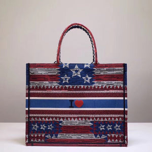 Dior Book Tote Bag In American Flag Embroidered Canvas