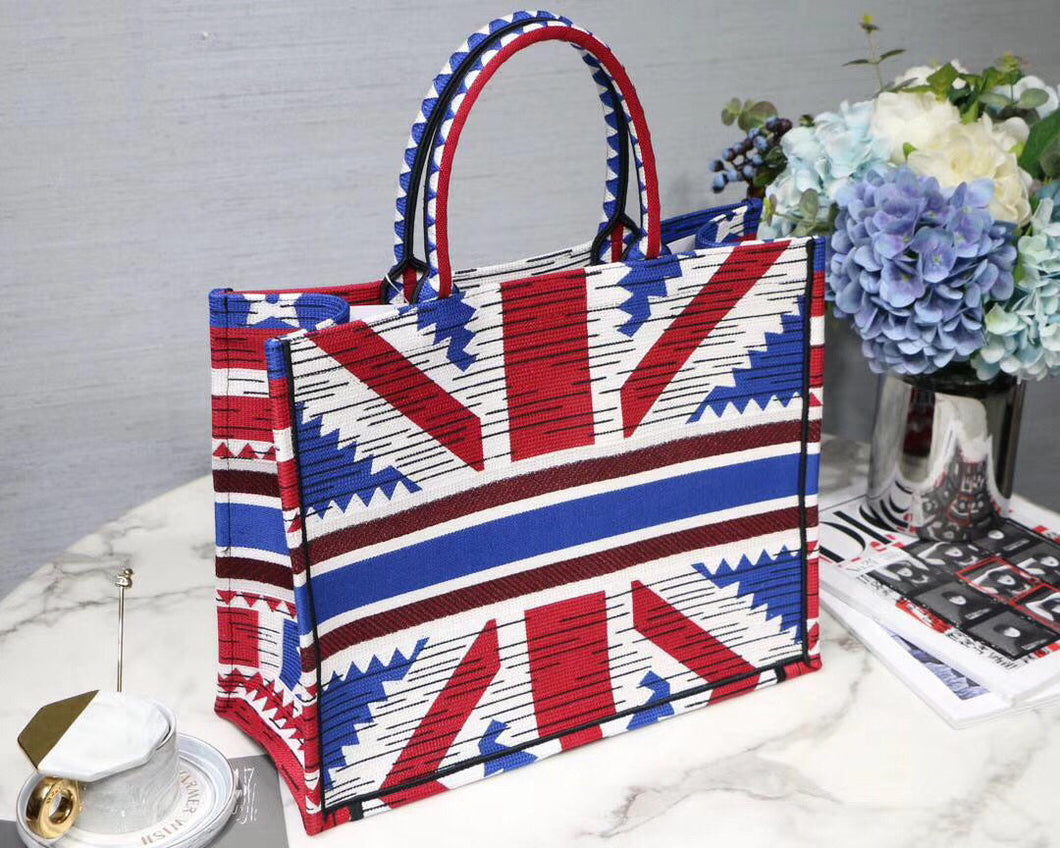 Dior Book Tote Bag In French Flag Embroidered Canvas