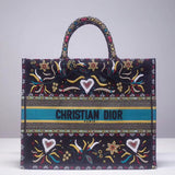 Dior Flowers And Hearts Book Tote In Multicolor Canvas