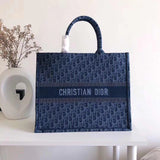 Dior Book Tote In Denim Blue Dior Oblique-embroidered Canvas