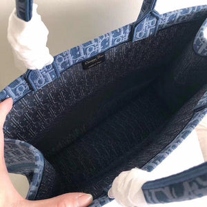 Dior Book Tote In Denim Blue Dior Oblique-embroidered Canvas