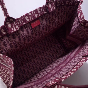 Dior Book Tote Bag In Bordeaux Oblique Embroidered Canvas