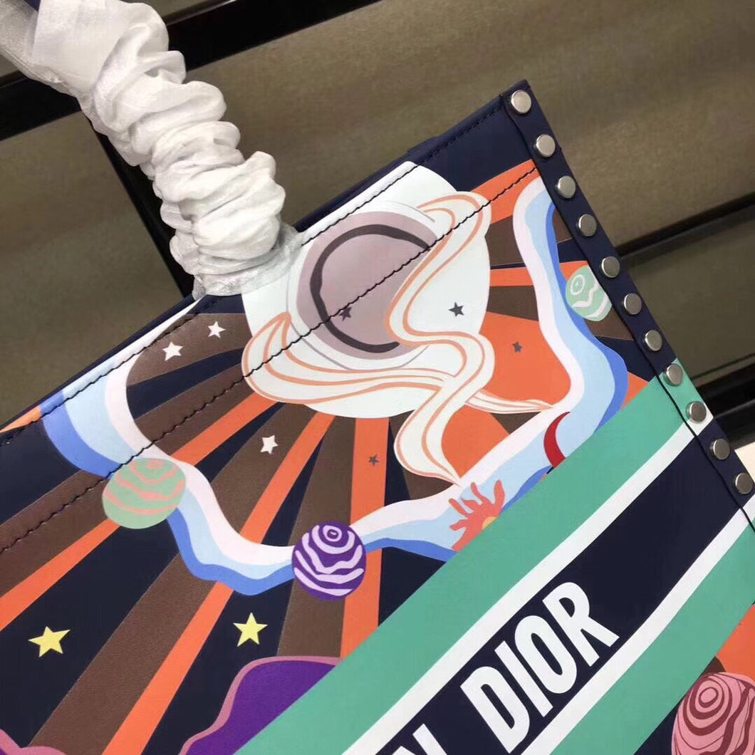 Dior Book Tote In Multicolor Air Element Hand-painted