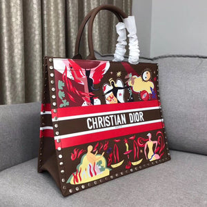 Dior Book Tote In Multicolor Fire Element Hand-painted