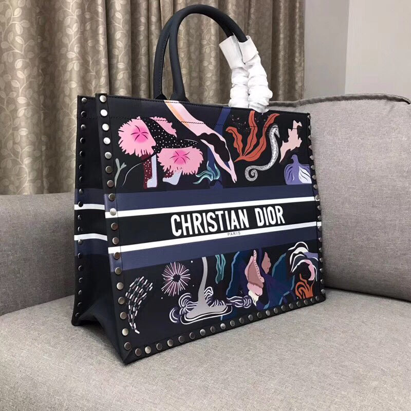 Dior Book Tote In Multicolor Water Element Hand-painted